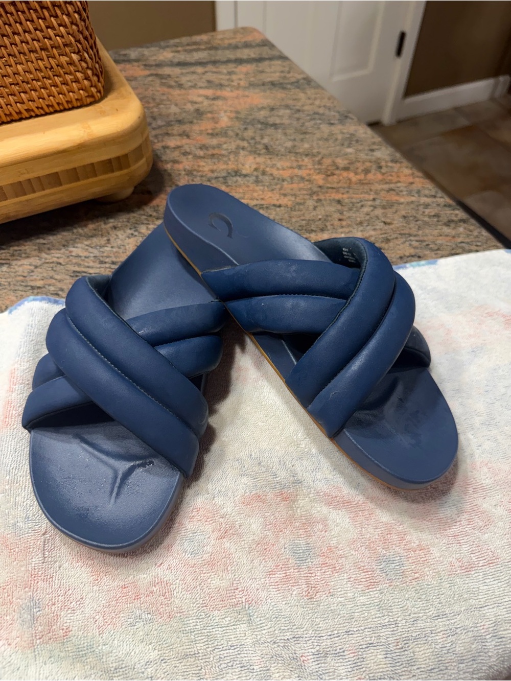 OluKai Women's Navy Blue Padded Slide Sandals